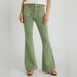 NWT Risen Retro Vibes Bell Bottom Trouser Denim Jeans Pants Olive Size 13